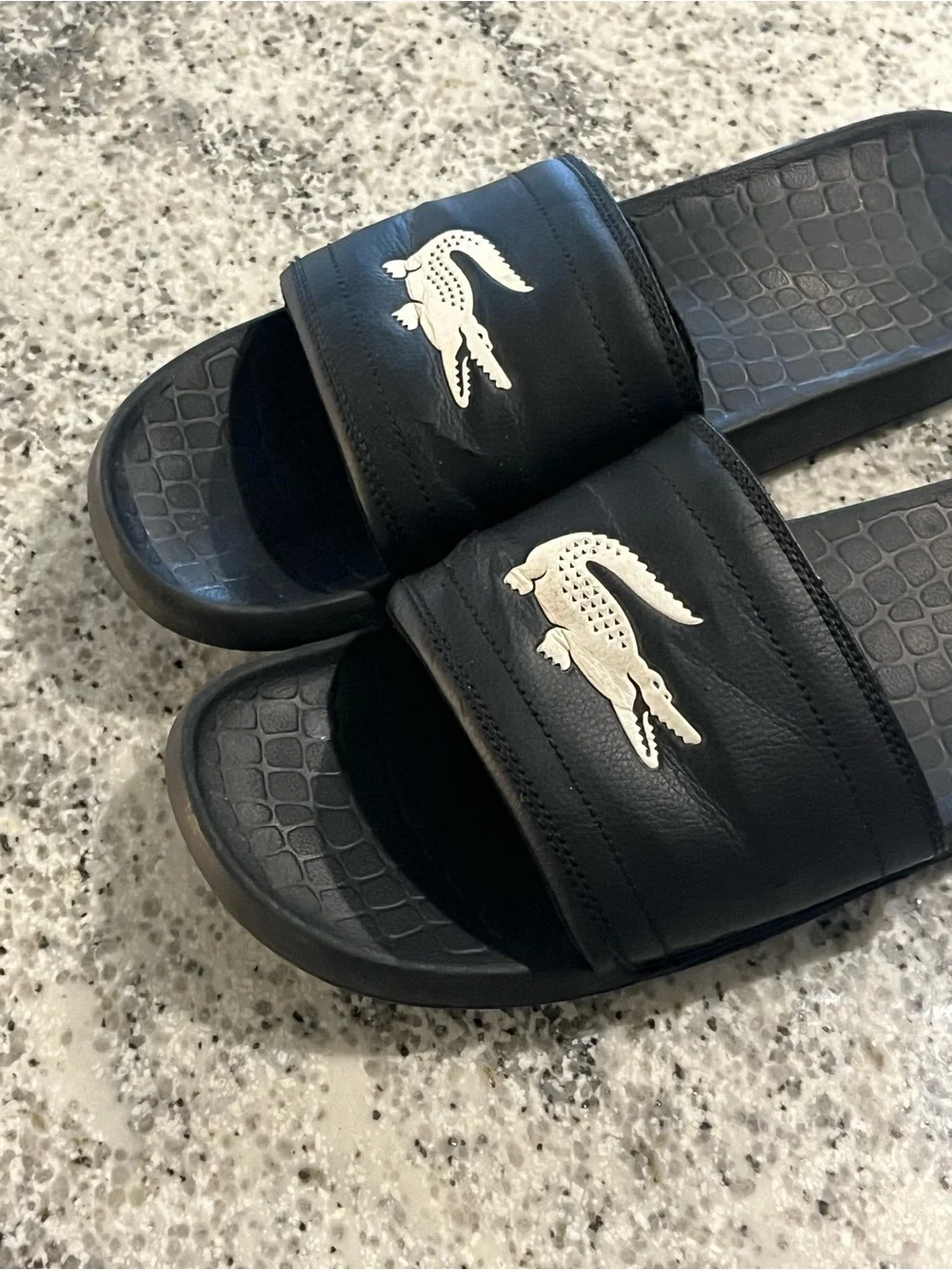 Lacoste Men's Size 13 Croco 1.0 Slide Black White